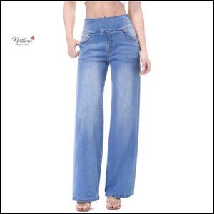 High Waisted Stretchy Wide Leg Jeans, Tummy Control Pull On Denim Pants
